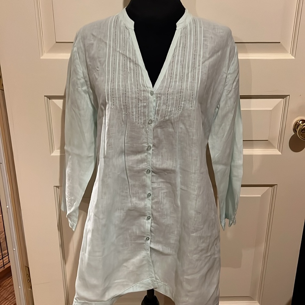 Light blue linen button down tunic